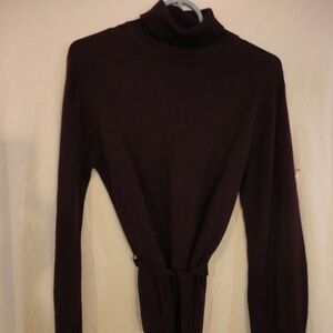 Dark Purple Knit belted Turtleneck Sweater